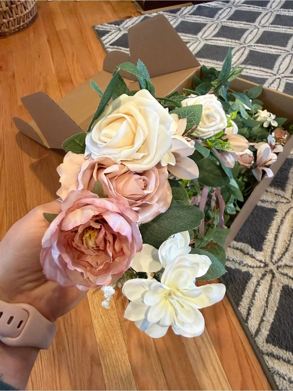 Artificial Rose and Eucalyptus Chair Back Garland - Blush Pink